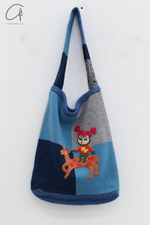 YANYAN KNITS Plaid Girls Tote Bag YYK-YYW23-0633-LAN-F Blue